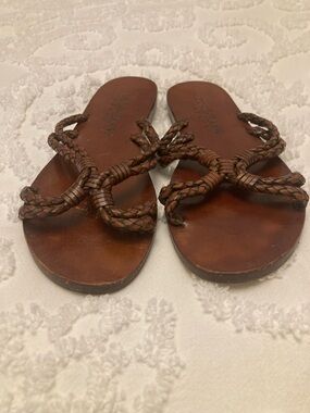 COLE HAAN Resort Sandals - brown braided leather - size 5-6